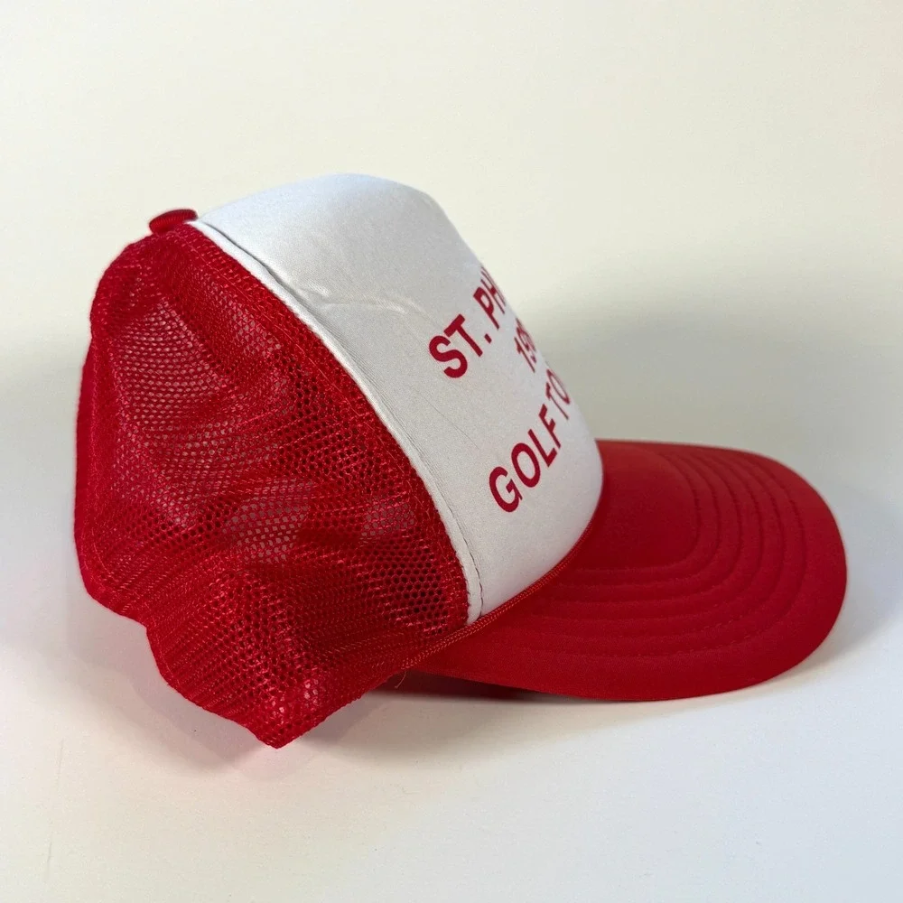 Vintage 1986 St Phillips Golf Tourney Trucker Hat Foam Red White‎ Snapback 80s